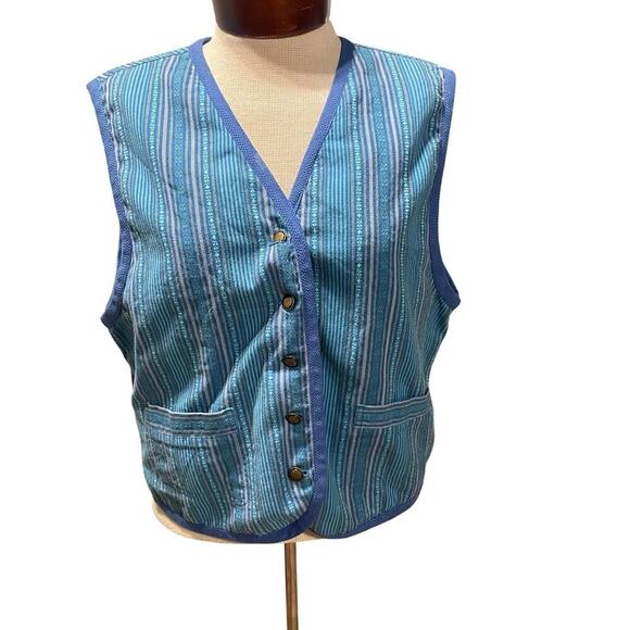 VTG Liz Wear Striped Vest Sleeveless Button Top Vintage Size Large - Picture 1 of 6